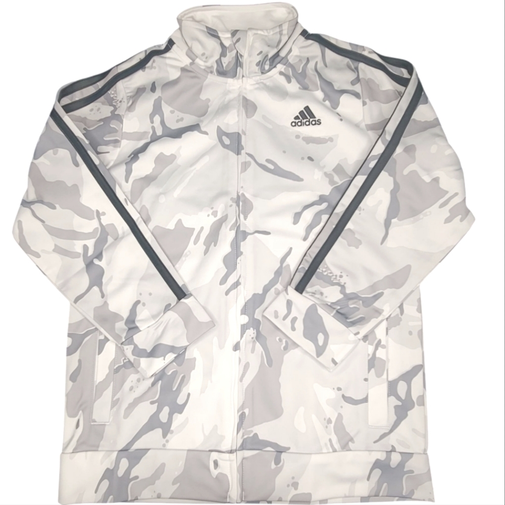 💗 $5 in BUNDLE💗Adidas White/Gray Camo  Boys Track Jacket Sz 7